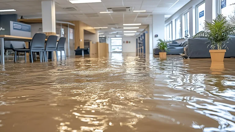 Commercial sewage cleanup Atlanta - flooded dealership floor