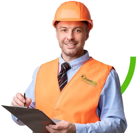 a damage restoration worker with a clipboard